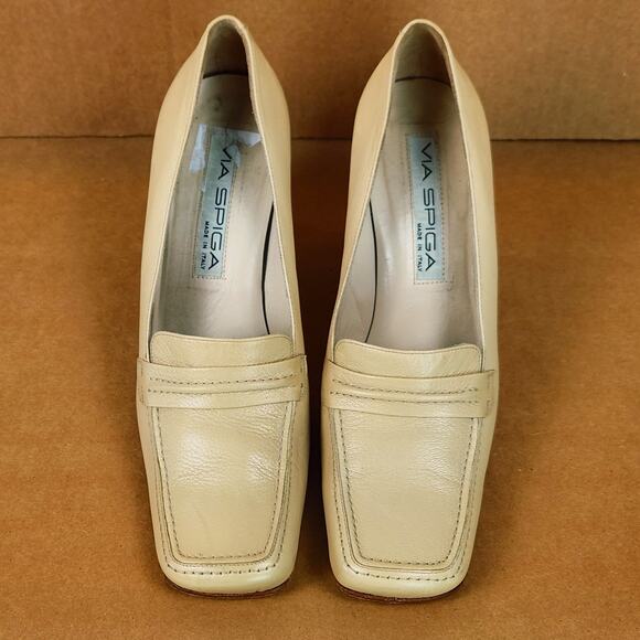 Via Spigia Square Toe Loafer Med Block Heel Butter Yellow Leather Women’s SZ 8 - Picture 2 of 13